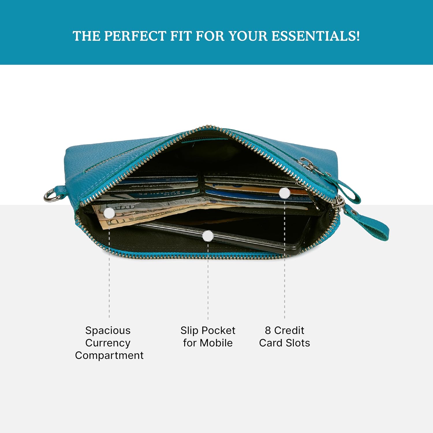 Wise Owl Accessories Genuine Leather Wristlet Wallet for Women Clutch Handbag Purses for Cell Phone Keys Coins Credit Card Slots