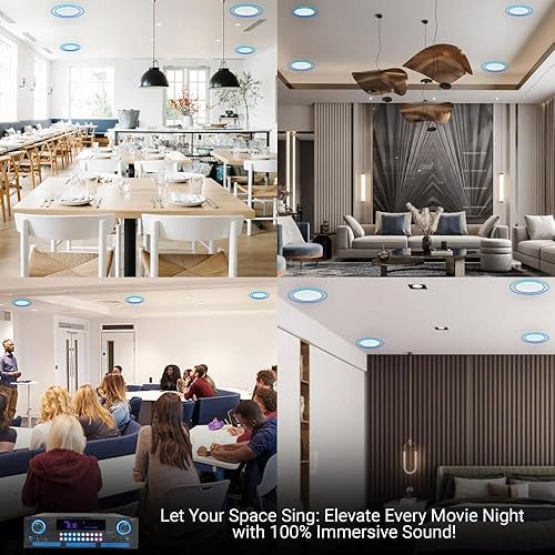 Miniatura 9 de Kit de sistema de sonido de cine en casa, amplificador Bluetooth de 2000 vatios con 4 altavoces de techo enmarcados de 8 pulgadas de 300 W cada uno,