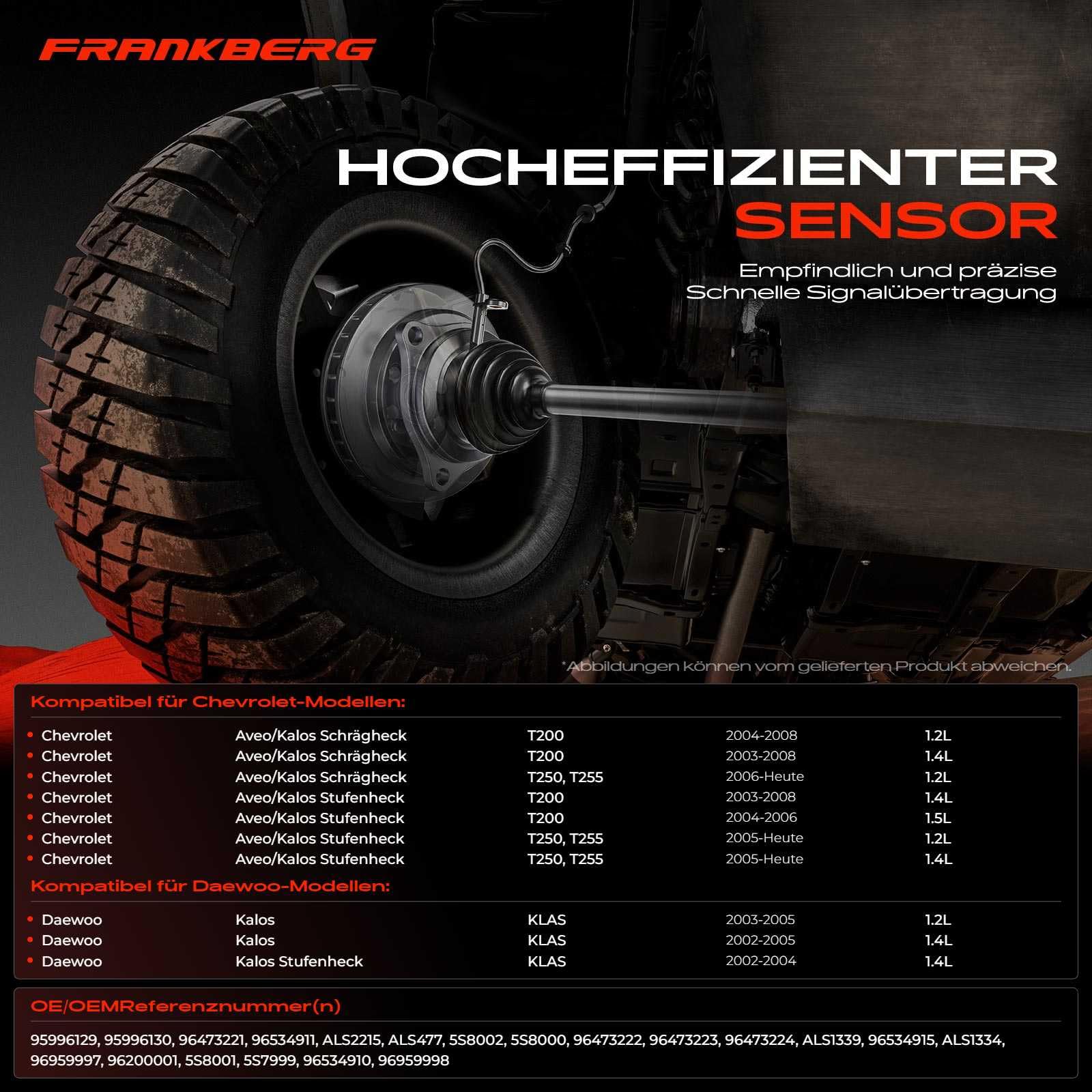 Frankberg 4x Sensori Velocità Ruota Sensore ABS 2-Poli Compatibile con Kalos KLAS Aveo/Kalos Compatto T200 Aveo/Kalos Compatto T250 T255 Aveo/Kalos Berlina T250 T255 Kalos Berlina KLAS ALS2215