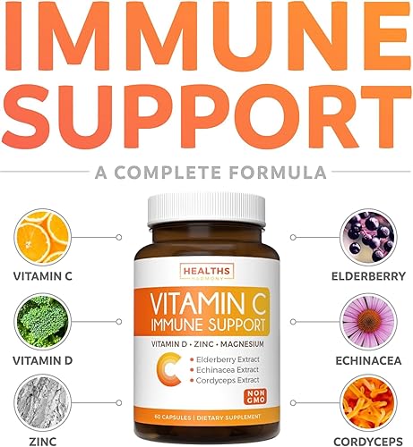 Miniatura 2 de Suplemento de apoyo inmunológico de vitamina C, mezcla de refuerzo de inmunidad con saúco, vitamina C y zinc para apoyo diario y estacional,