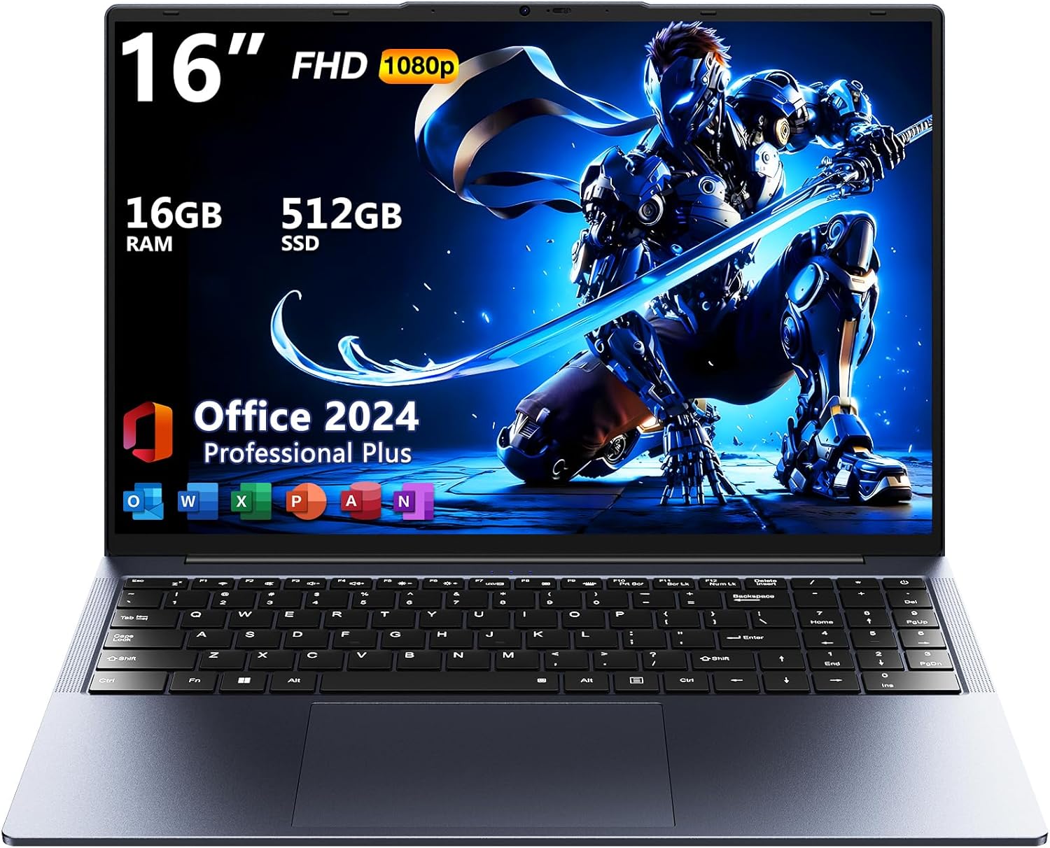 16″ Core i5 Laptop, 16GB RAM, 512GB SSD, MS Office 2024, IPS(1920 x 1200) 16:10 Display, Win 11 Pro Notebook Computer with BT5.0 Wi-Fi, 3xUSB A, HDMI, RJ45, Backlit Keyboard, Space Grey