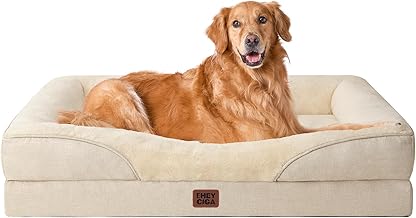 EHEYCIGA Memory Foam Cuccia Cane Interno Taglia Grande, Impermeabile Divano per Cani Sfoderabile e Lavabile, Letto per Cani con 4 Bordi Rialzati, Beige, 106.5x76x18.5cm