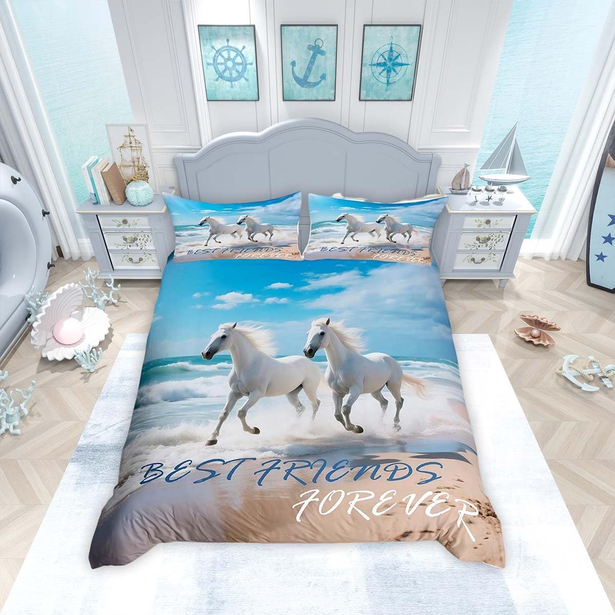 Homemissing Horse Duvet Cover Set Cot Size For Kids Boys Girls Galloping Horse Bedding Set Cute Animal Summer Duvet Cover with 1 Pillowcase — image 1