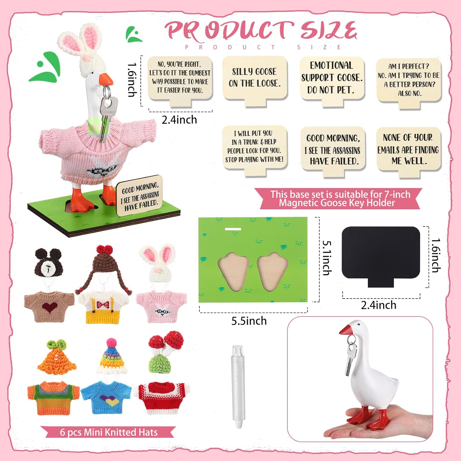 RattanView 23 Pcs Magnetic Resin Goose Statue Goose Outfits with Mini Knitted Outfit Writable Interchangeable Sign Chalk for Valentine Day Gift New Apartment House Warming Office Table Desk Home Decor