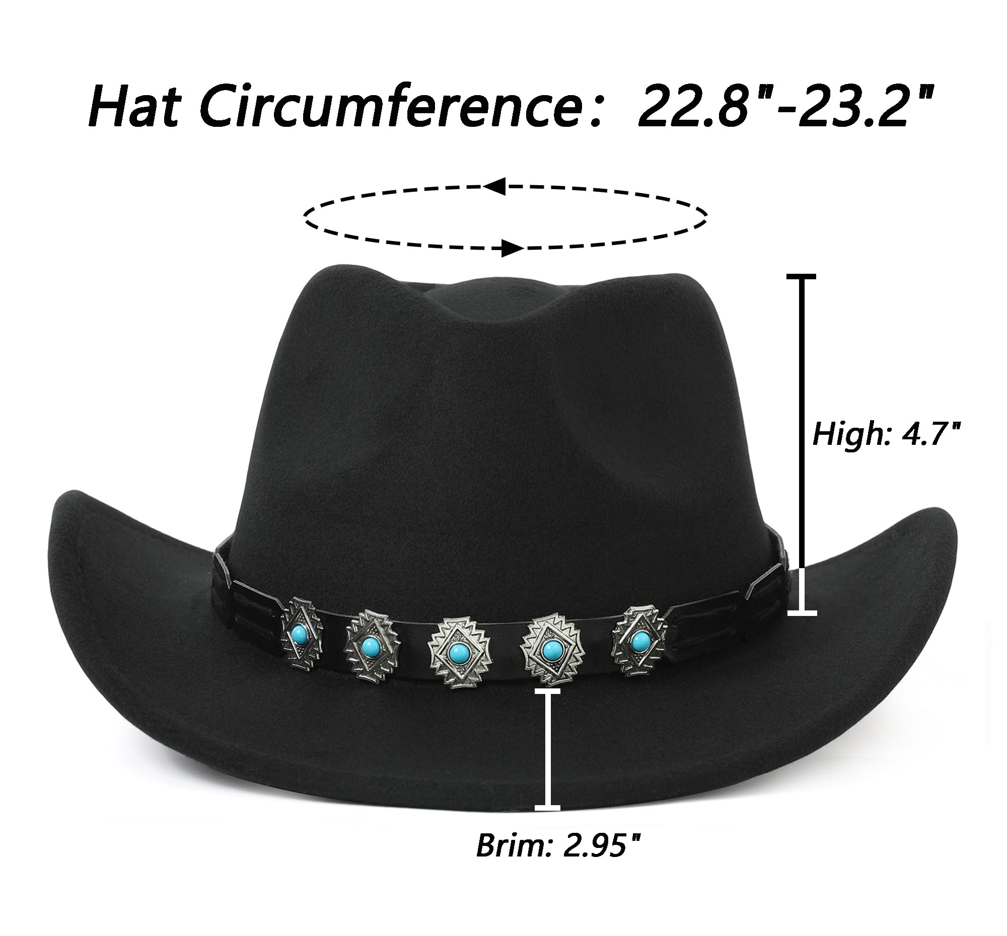 Western Cowboy Hat for Men and Women – Classic Western Style with Adjustable Fit, Vintage Leather Trim Black
