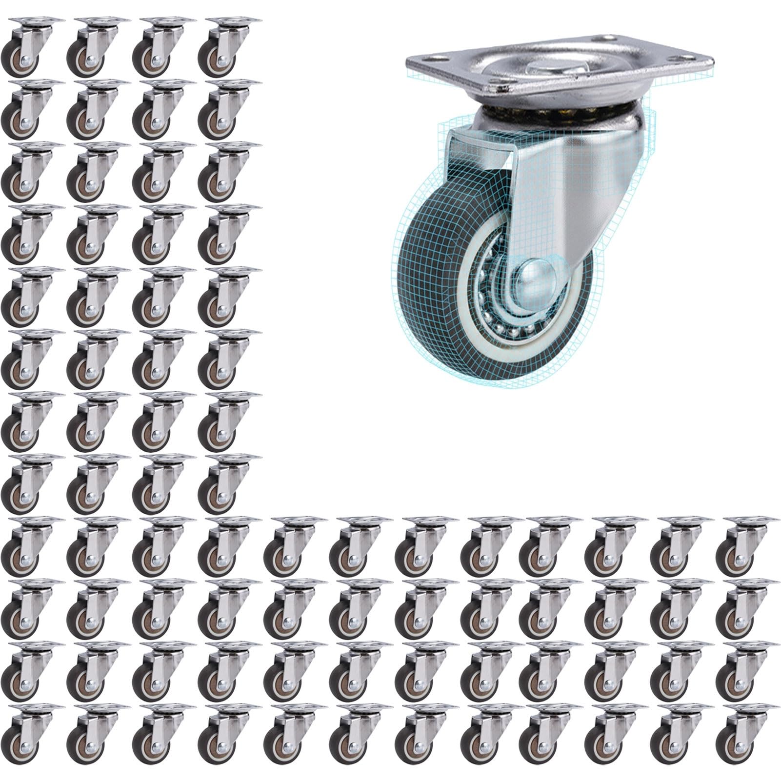 Zestaw zamienny do kół samonastawnych premium – 2.5 cm-7.6 cm sztywne/obrotowe / blokujące kółka – pojemność 158 kg – idealny do wózków sklepowych, wózków użytkowych, magazynów i produktów