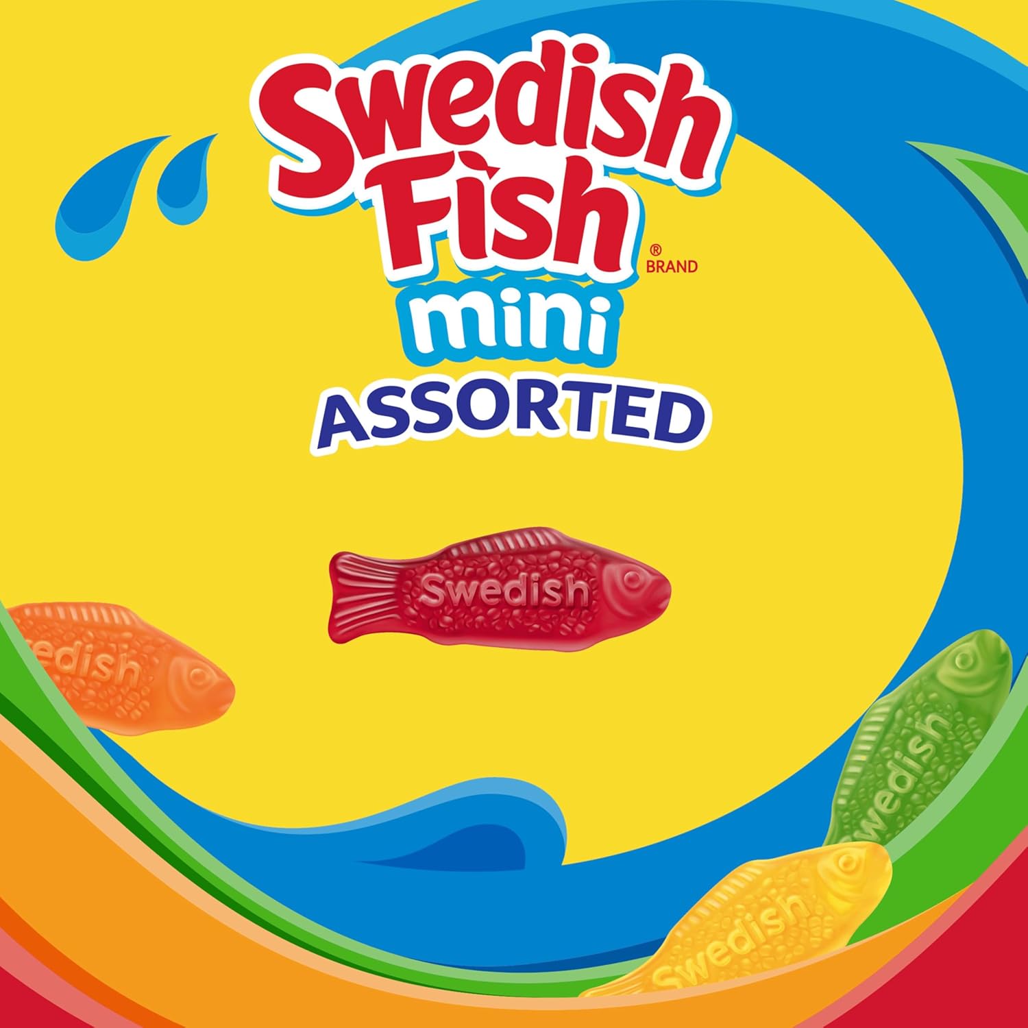 SWEDISH FISH Mini Assorted Soft & Chewy Gummy Candy, Fily Size, Bulk