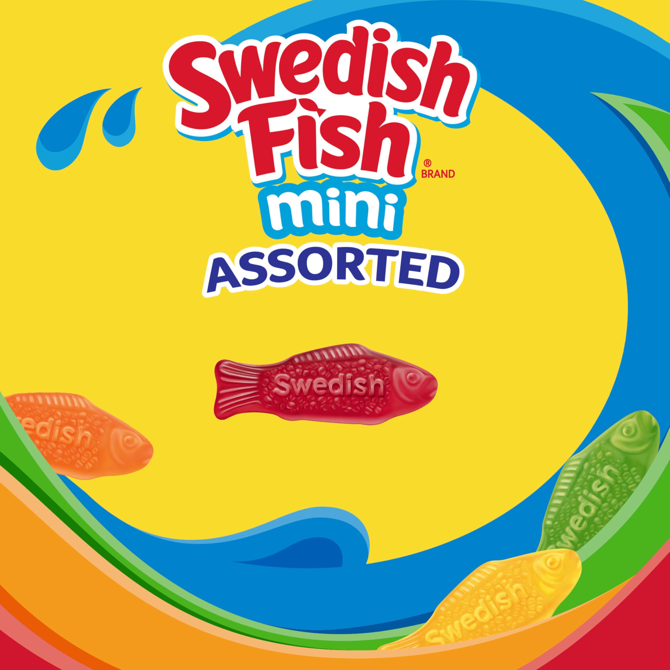 SWEDISH FISH Verschiedene Mini-Süßigkeiten, weich, Kaubonbons, Weihnachts-Süßigkeiten, Familiengröße, 0,8 kg Beutel