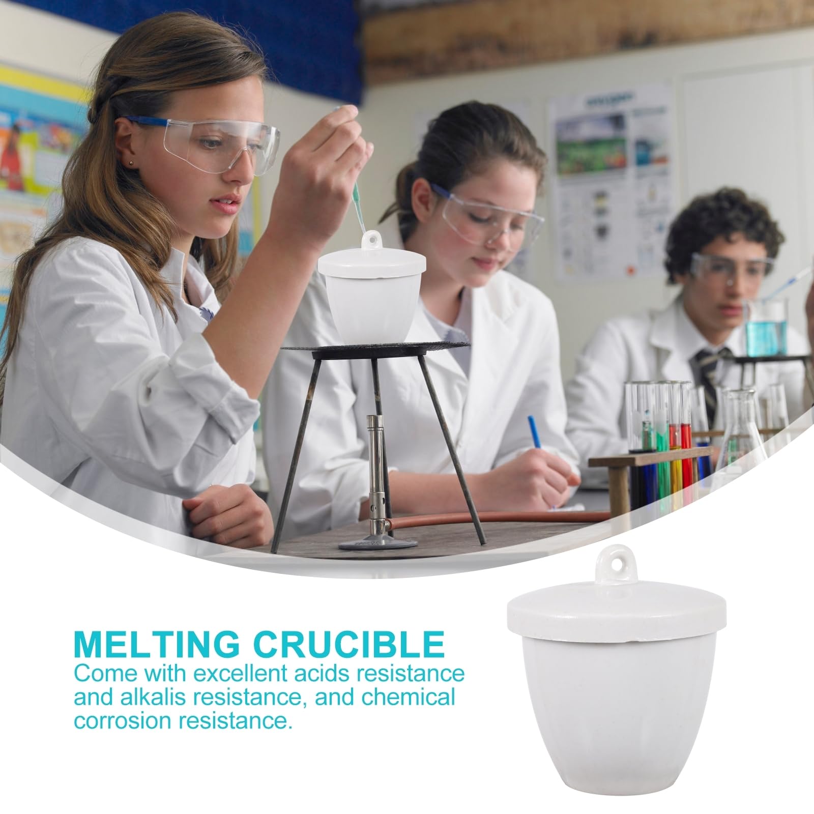 VILLCASE Crogiolo in ceramica, 100 ml, crogiolo in porcellana con coperchio, resistente alle alte temperature, crogiolo da laboratorio con coperchio per scuola, laboratorio