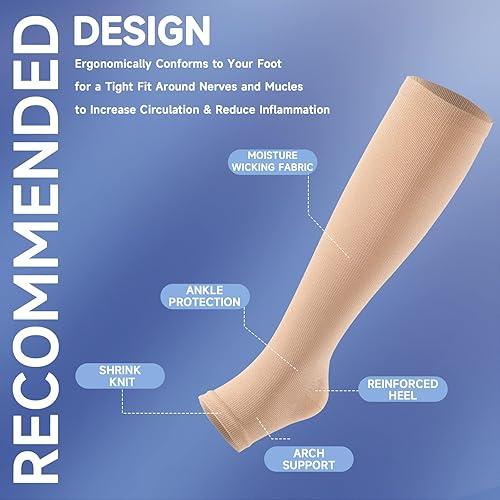 Miniatura 2 de bropite Calcetines de compresión sin dedos para mujeres y hombres, 2 pares de calcetines de compresión de punta abierta, soporte de 15-20mmHg de