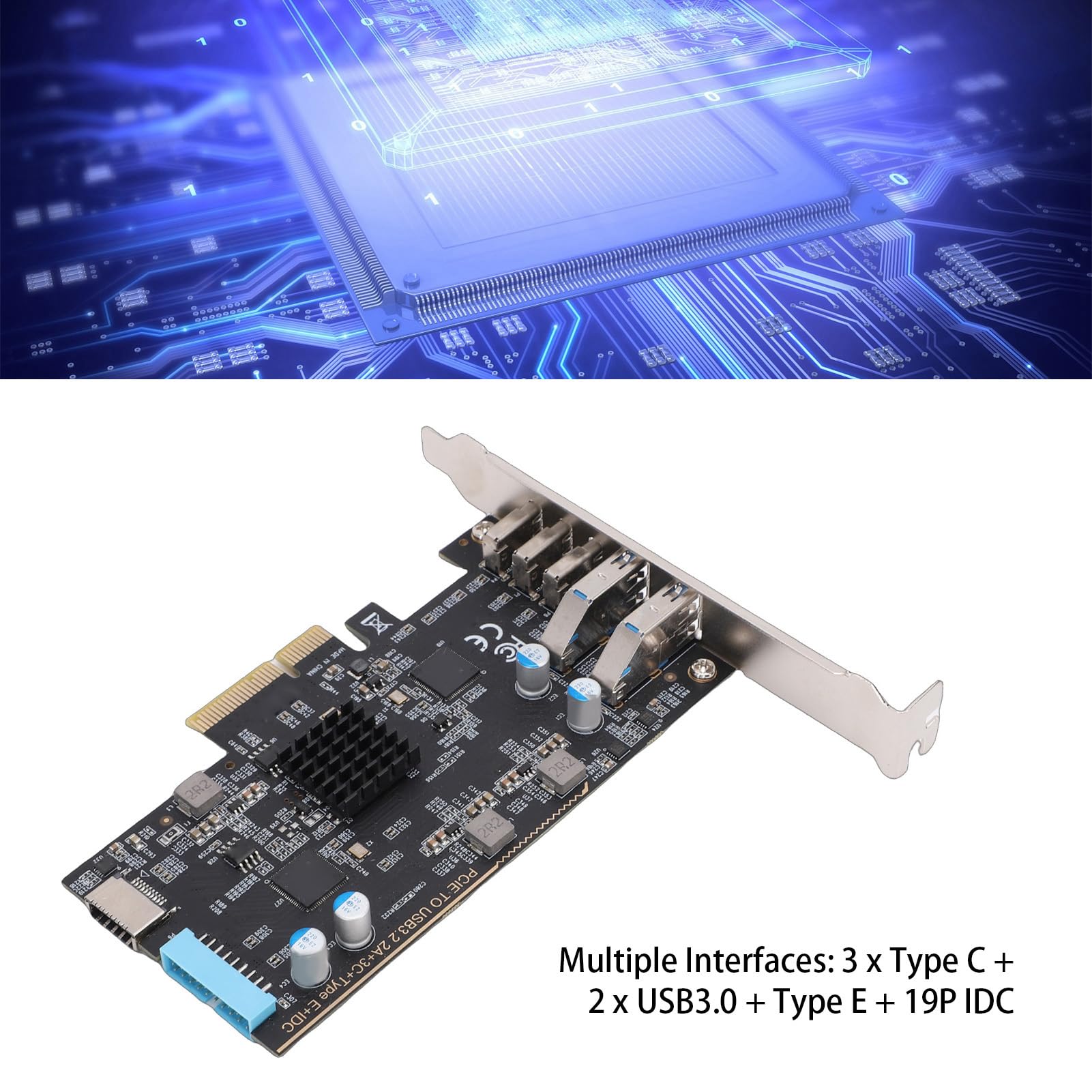 Jiawu Scheda PCIe a USB C 3.0 da 10 Gbps, Scheda di Espansione PCI Express a 5 Porte con 3 Porte di Tipo C, 2 USB .0, di Espansione PCIe per PC Desktop