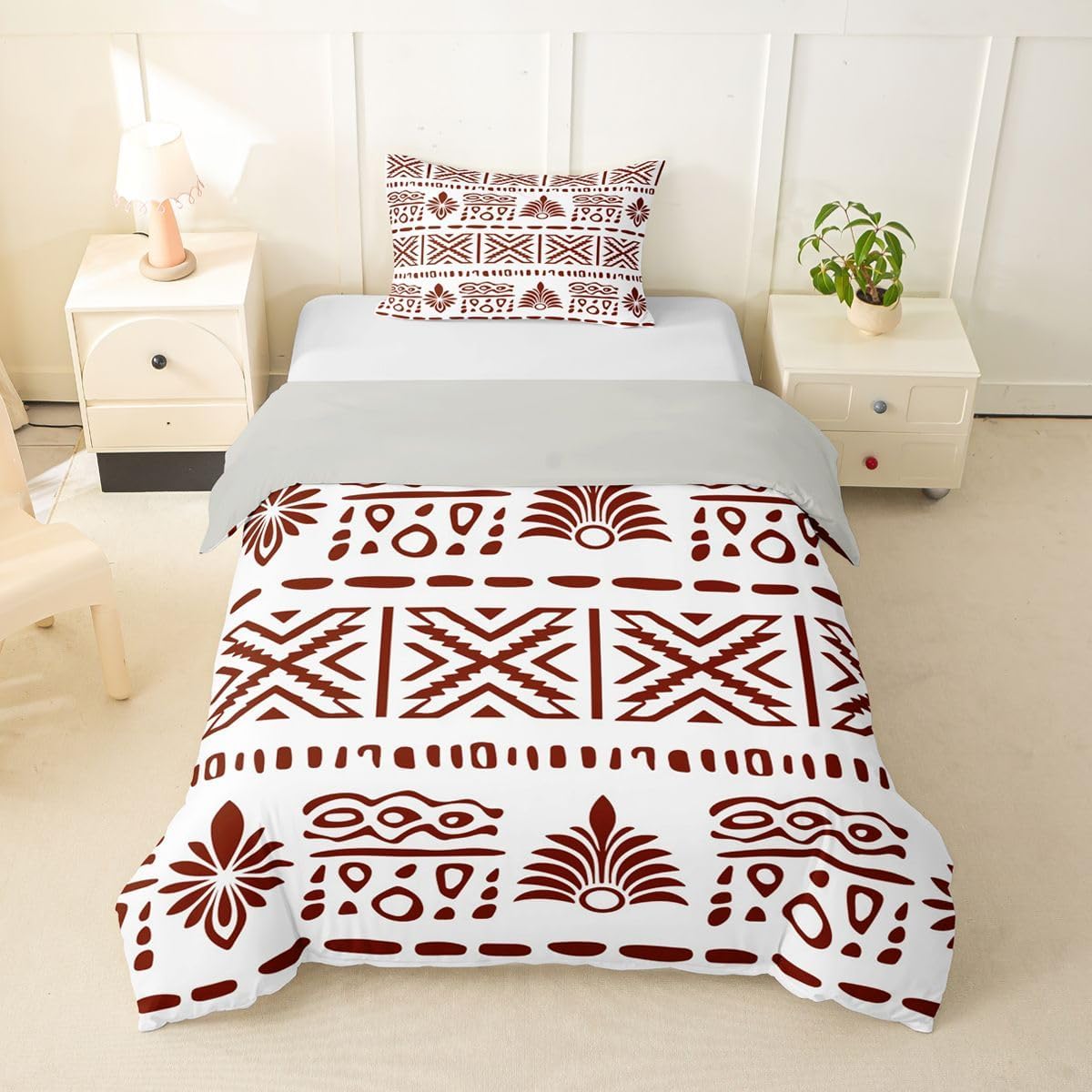 jejeloiu Geometric Mordern Art Duvet Cover Toddler Size Abstract Triangular Printed Bedding Set for Boys Girls Abstract Aesthetic Comforter Cover Blue Bedroom Decor 2Pcs