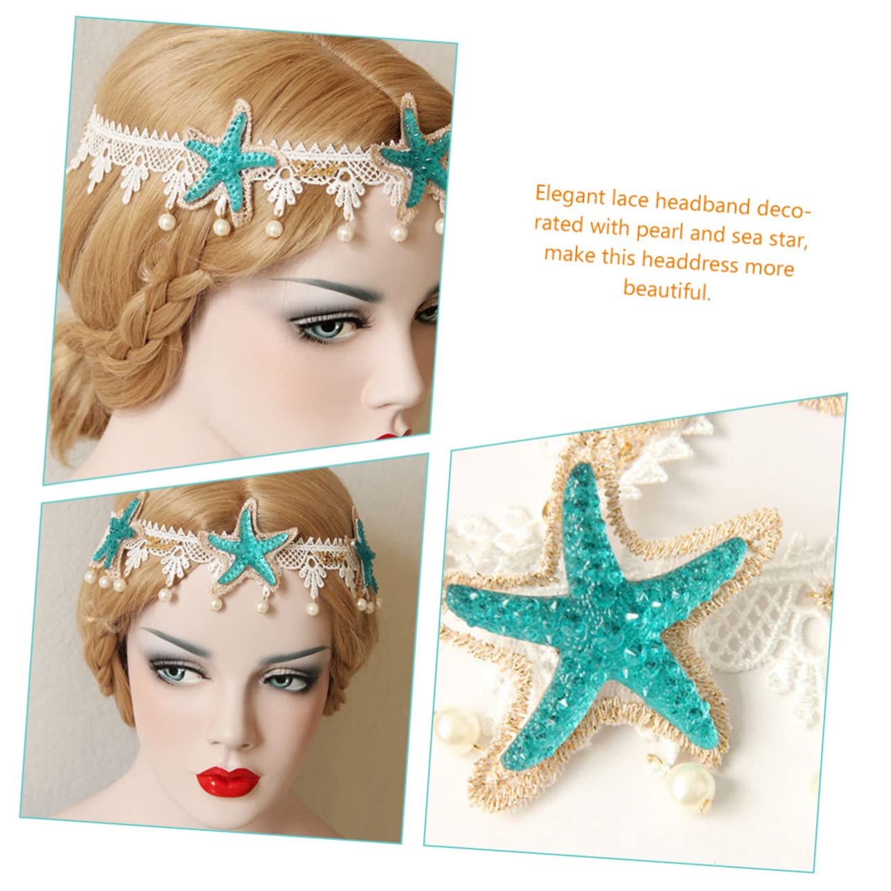 Healeved Lot De 5 Bandeaux Élégants En Dentelle Avec Étoiles De Mer Pour Cheveux Couvre-chef Décoratif Pour Soirée De Mariage
