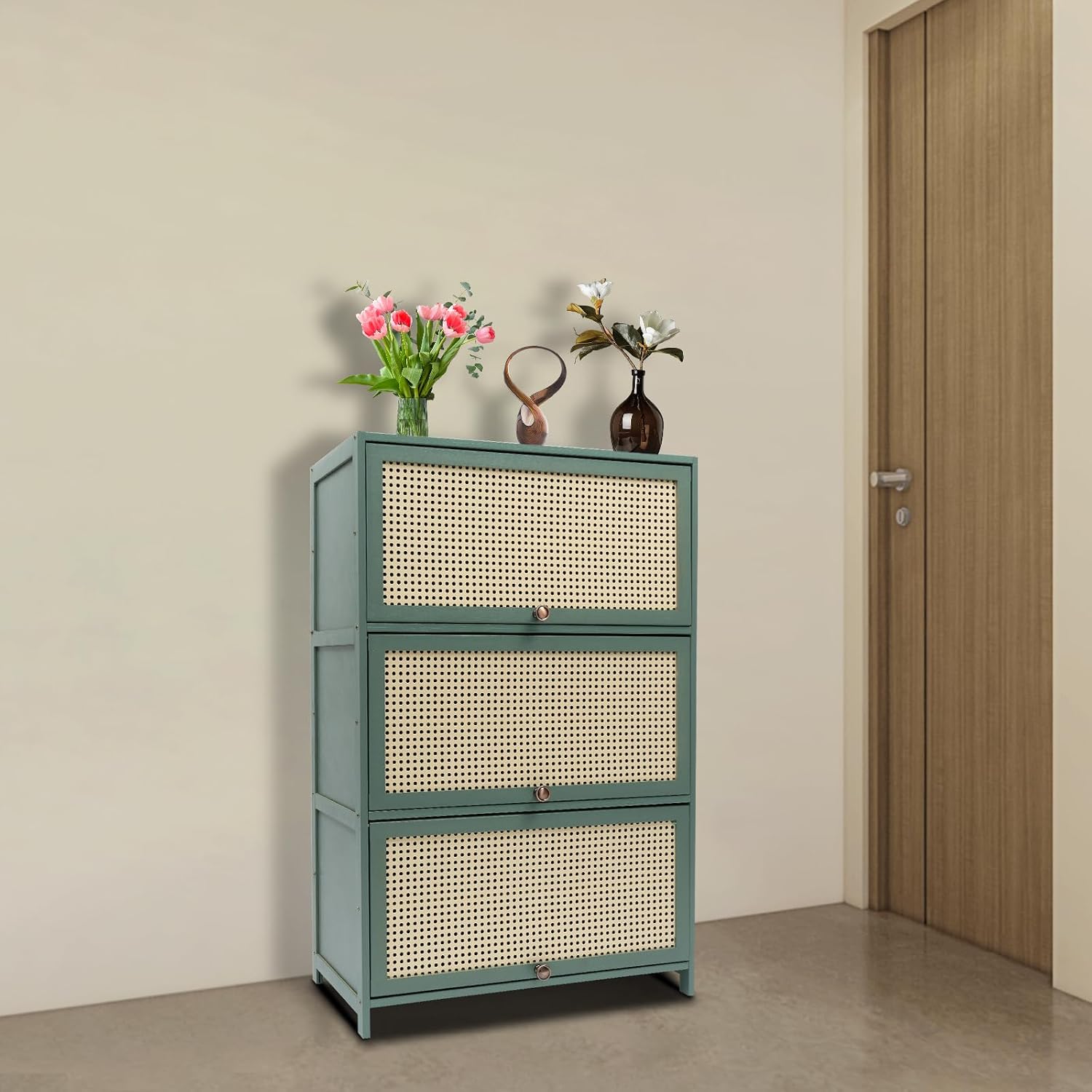 Shoe Storage Cabinet, Bamboo Shoe Floor Storage Organizer Rack,Bamboo Shoe Rack Cabinet, Shoes Organizer for Bathroom, Bedroom, and Kitchen Green 27.5 * 12.6 * 41.7in