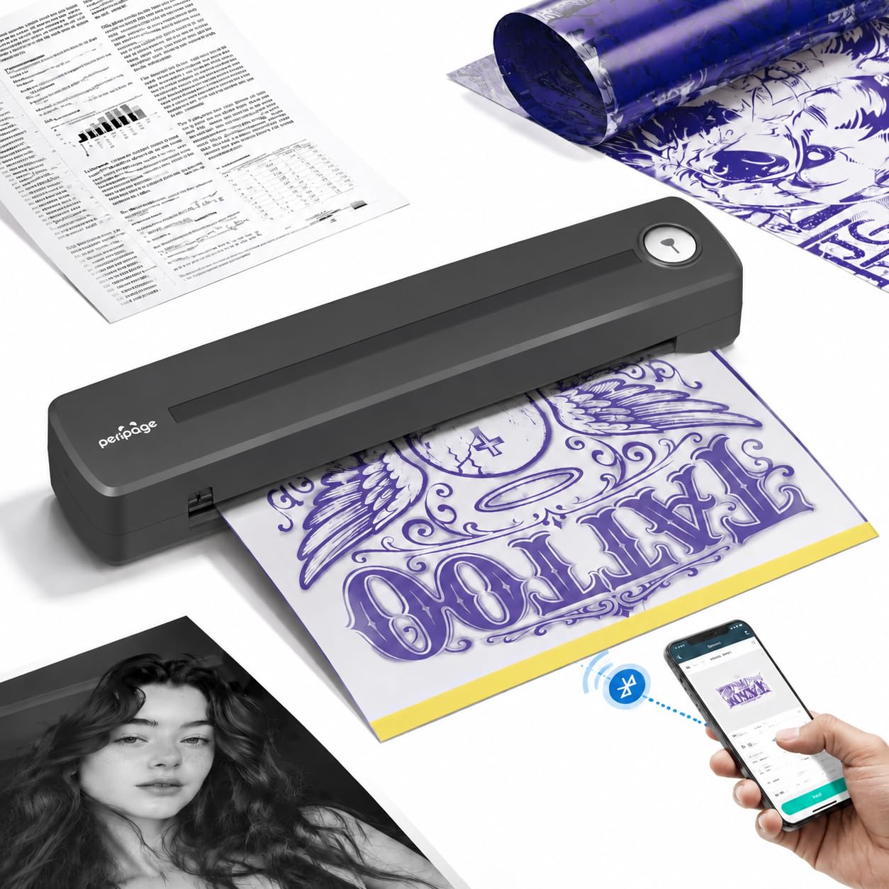 PeriPage P91 2-in-1 Thermal Inkless Printer, Tattoo Stencil Machine
