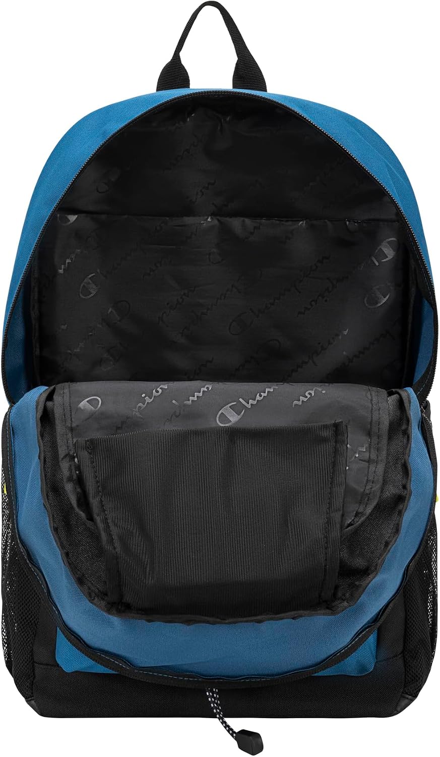 Champion Kids' Bungee Backpack with Padded Straps, Water Bottle Pocket, Carry Handle for Daily Use, Black/Dark Forest/Sharp Green, One Size