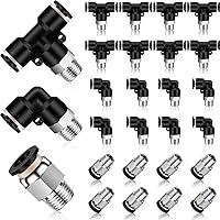 Zhengmy 24-Pack 1/4" OD x 1/8" NPT Push-to-Connect Pneumatic Fittings Kit - 8 Straight, 8 Elbow, 8 Tee Quick Connectors