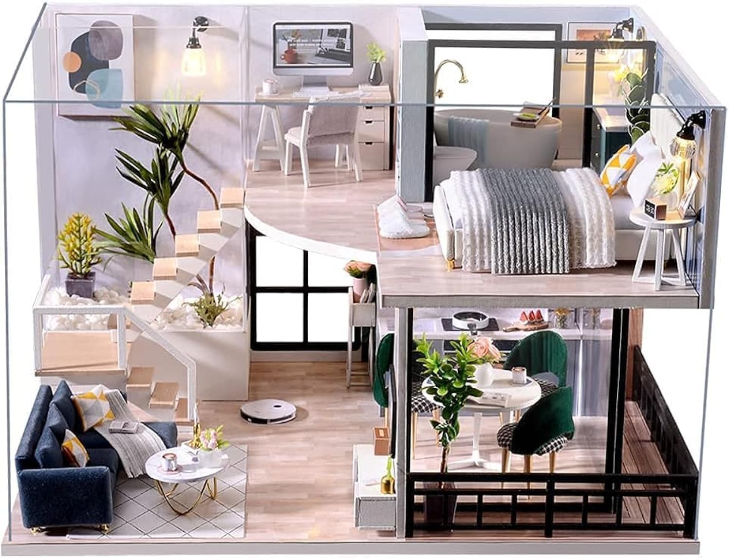 DIY Dollhouse Miniature with Furniture, Creative 3D Wooden Miniature House Includes Dust Cover for Safe Storage, Handmade Tiny House Toys (Cozy Time)