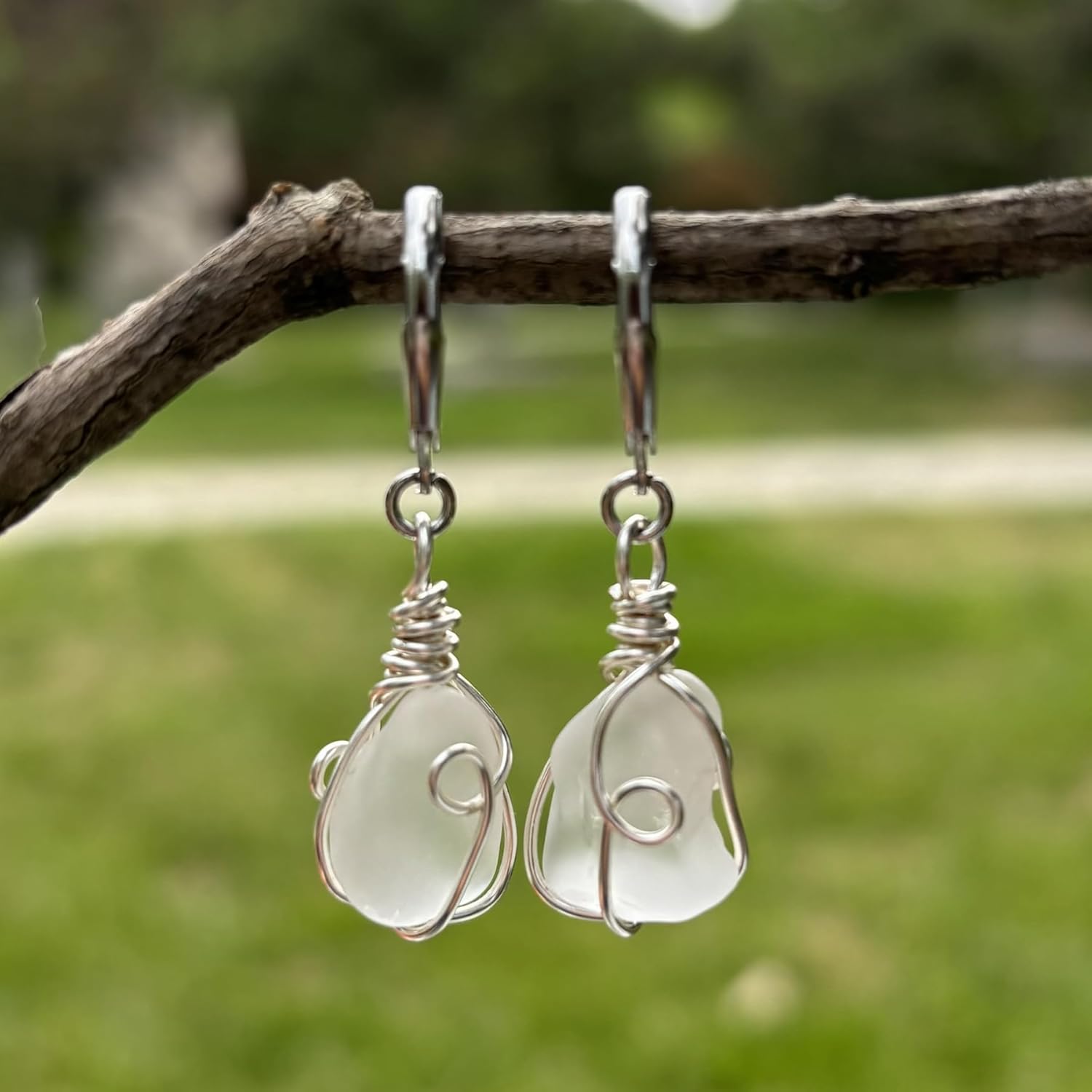 Handmade Sea Glass Wire Wrap Drop Earrings Jewelry ,Beach Earrings, Summer Gift, Ocean Jewelry Inspirational Gifts for Women, Mom, Sister - Image 4