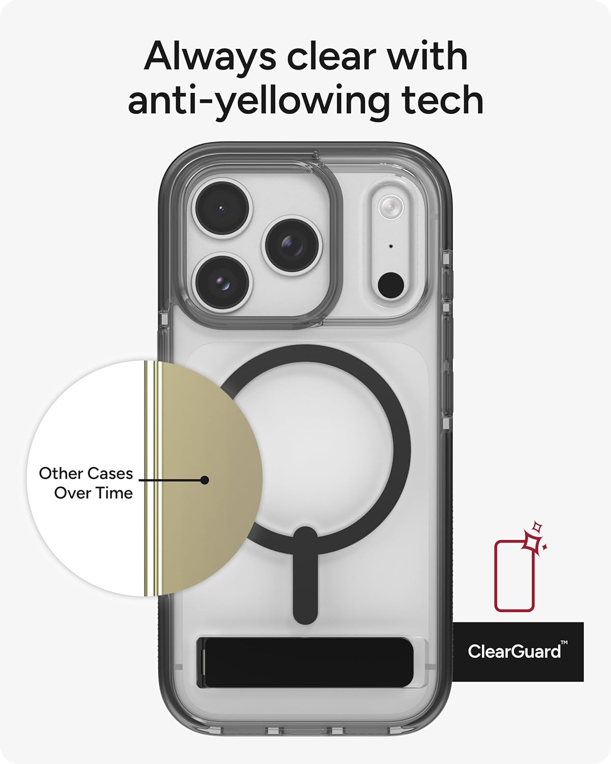 ZAGG Santa Cruz Snap Case with Kickstand for iPhone 17 Pro - Jet Black, Drop Protection (13ft/4m), MagSafe Charging Compatible, ClearGuard Anti-Yellowing Technology, Scratch Resistant Phone Case - Image 4