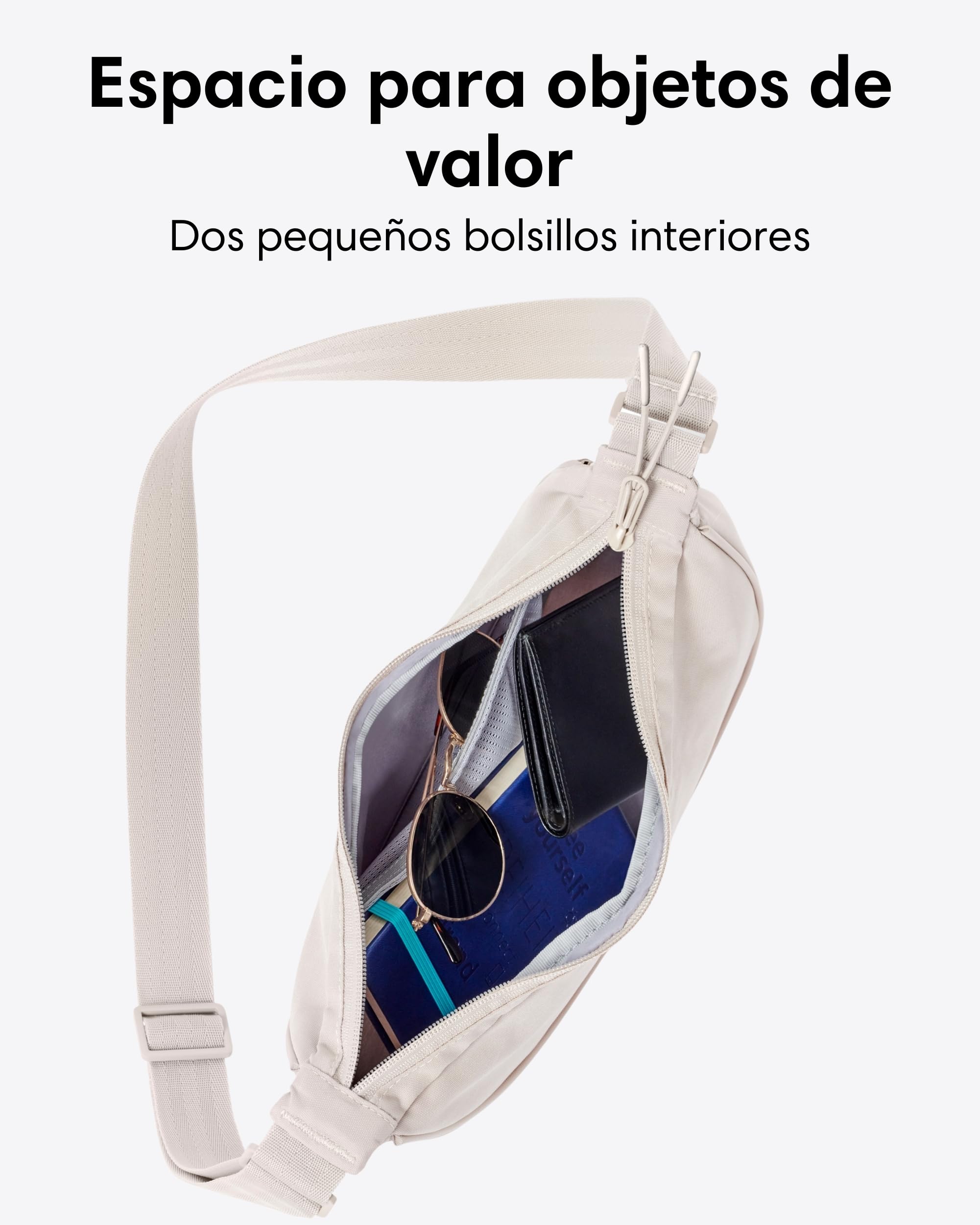 LARKSON Bolso Bandolera Mujer Beige - Solveig Small - Bolso Riñonera de Media Luna - Bolsa de Ocio de Moda para Viajes, Trabajo - Compartimentos Grandes - Correa Ajustable