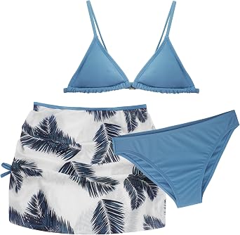 Happy Cherry Swimsuits for Teen Girls Bikini Cute Bathing Suits Kids Tropical Floral 3 Piece Swim Suits with Shorts Skirt