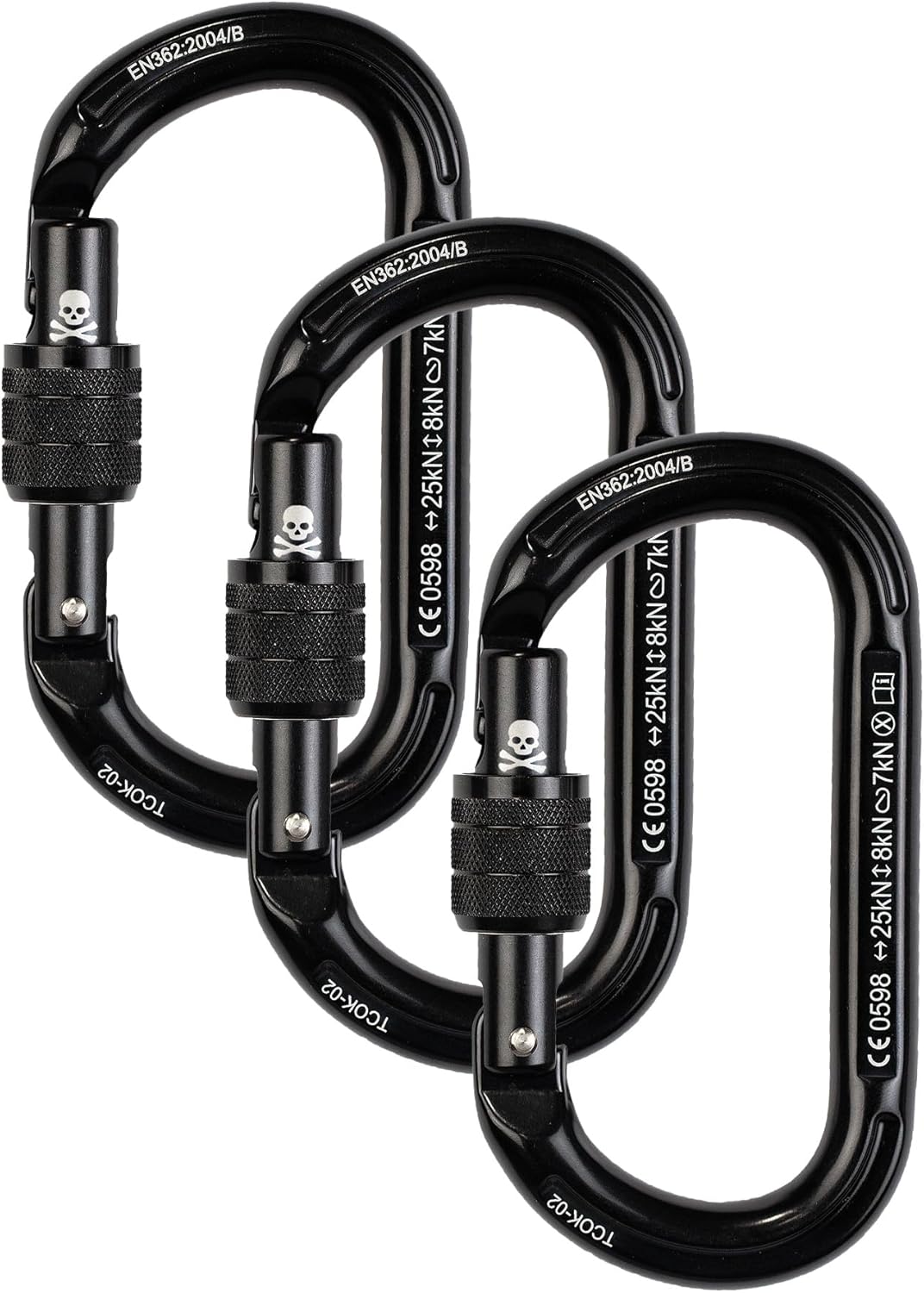 TRANGO Oval K Screwlock Carabiner - Symmetrical Oval Locking Carabiner, Keylock Nose, 25kN, Rock Climbing, Single & 3 Pack