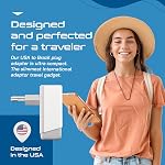 Ceptics Brazil Rio Adaptateur de prise d'alimentation Voyage QC 3.0 & PD, Double sécurité USB & USB-C - 2 USA Socket Compact & Puissant - Prise en charge rapide 3.0 & Livraison d'électricité - Type N AP-11C - Chargement rapide