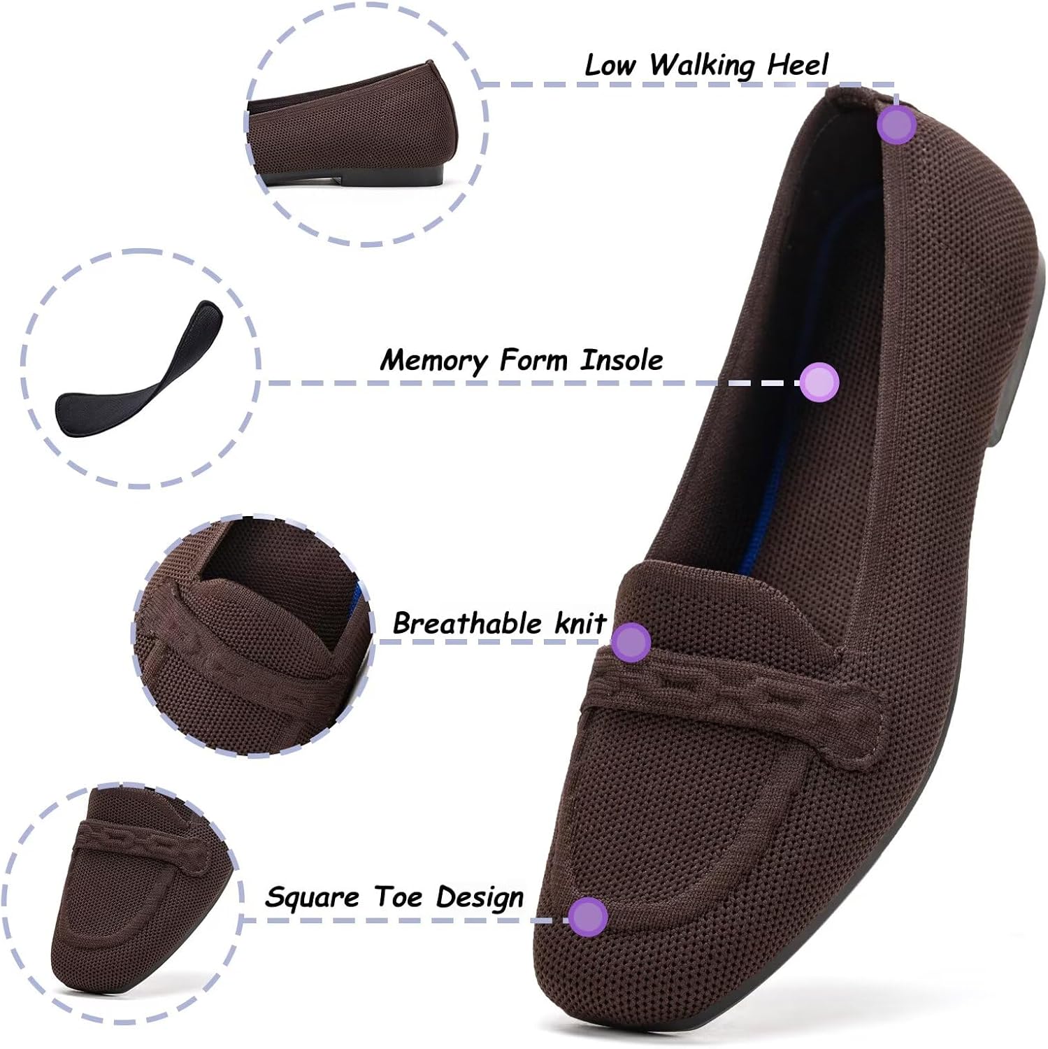 Frank Mully Women's Loafer Flats Square Toe Comfortable Office Work Shoes, Cute Penny Loafer Slip On Walking Driving Shoes - Image 4