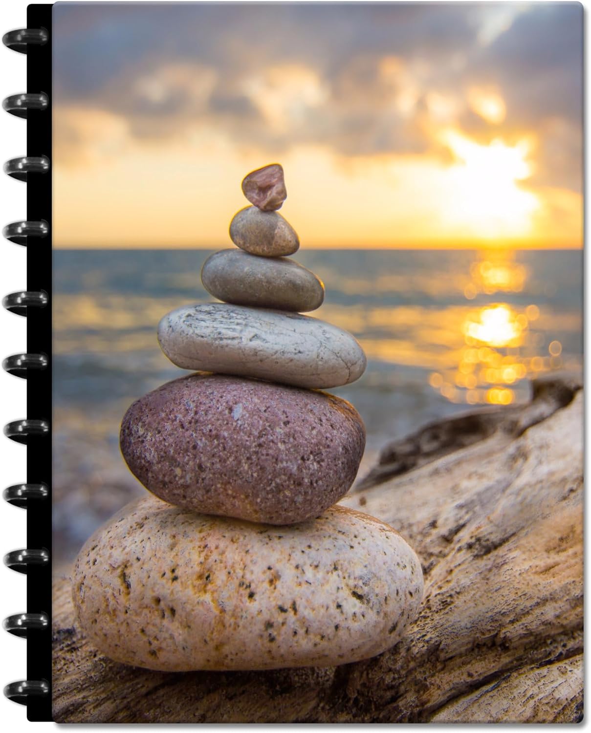 Tools4Wisdom Customizable Planner - 8.5x11 Inch Hardcover - Discbound Daily Weekly Monthly Disc Planner - Undated - 1DSC - Zen Sunset