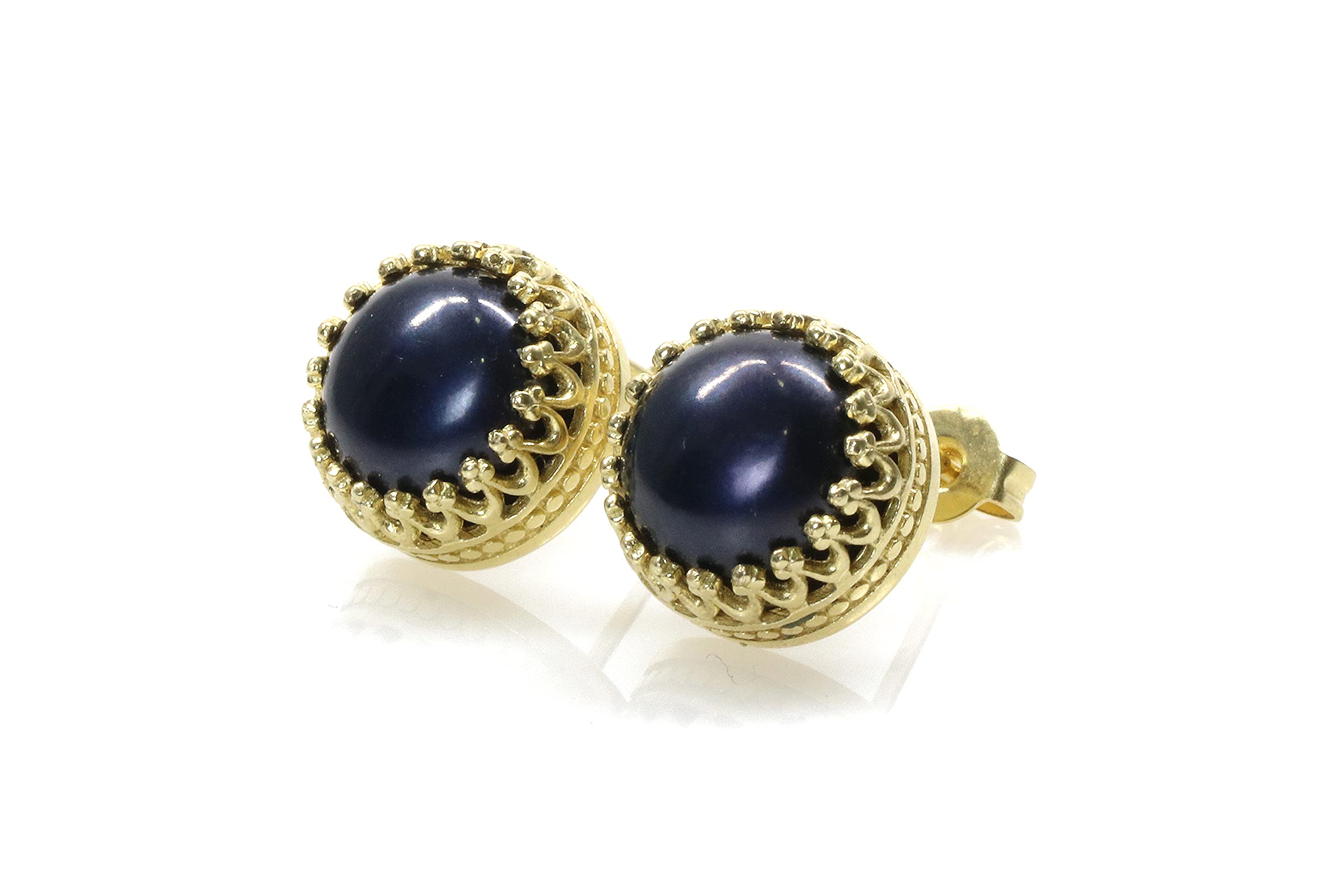 Nero Perla in Oro 14k Borchie - Orecchini Annata, Orecchini Regalo, Orecchini di Tutti i Giorni - Orecchini di Oro Fatti a Mano per le Donne con Scatola di Gioielli