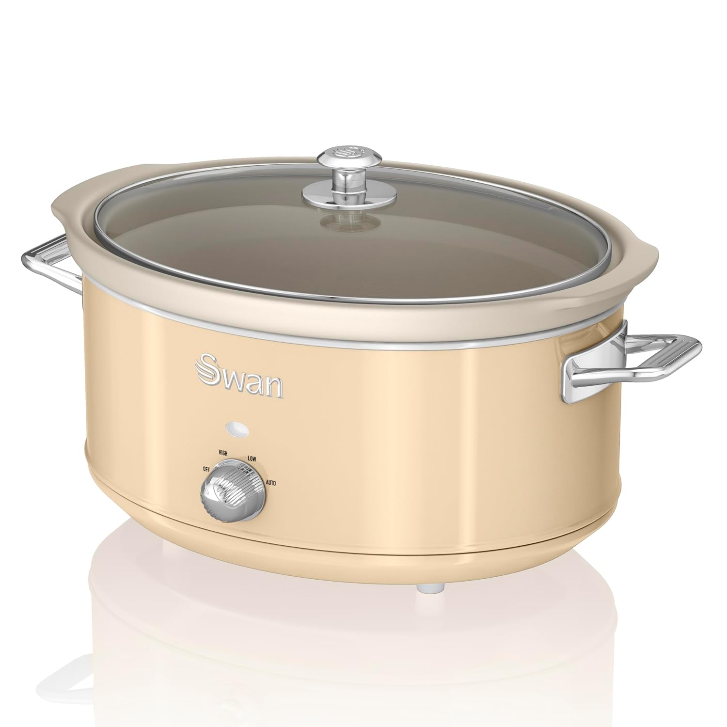 Swan Retro SF17031CN Slow Cooker, 6.5 L, Removable Container, Non-Stick Coating, Ceramic, PFOA and PTFE, 3 Temperature Lev...