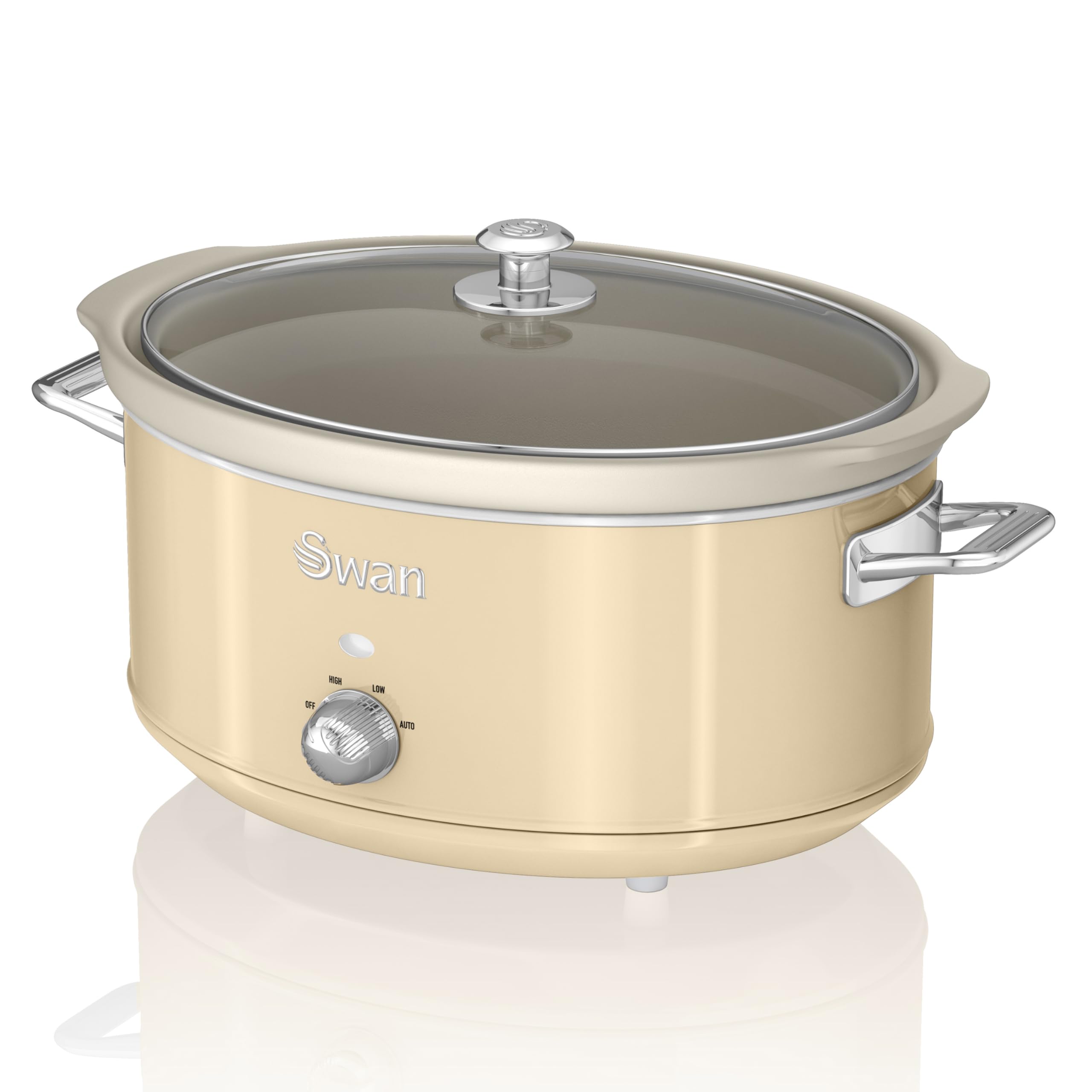 Swan Retro SF17031CN Olla Cocción Lenta 6,5L Recipiente Extraíble, Antiadherente Cerámica libre PFOA y PTFE, 3 Niveles Temperatura, Tapa Vidrio, Slow Cooker, Diseño Vintage, Crema, 320W
