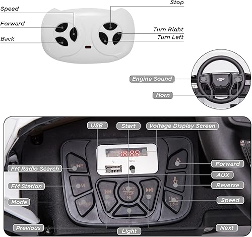 Miniatura 3 de Auto de 12 V con control remoto, camión Chevrolet Silverado GMC para niños, con licencia de batería, vehículos eléctricos para niños, MP3Bluetooth,