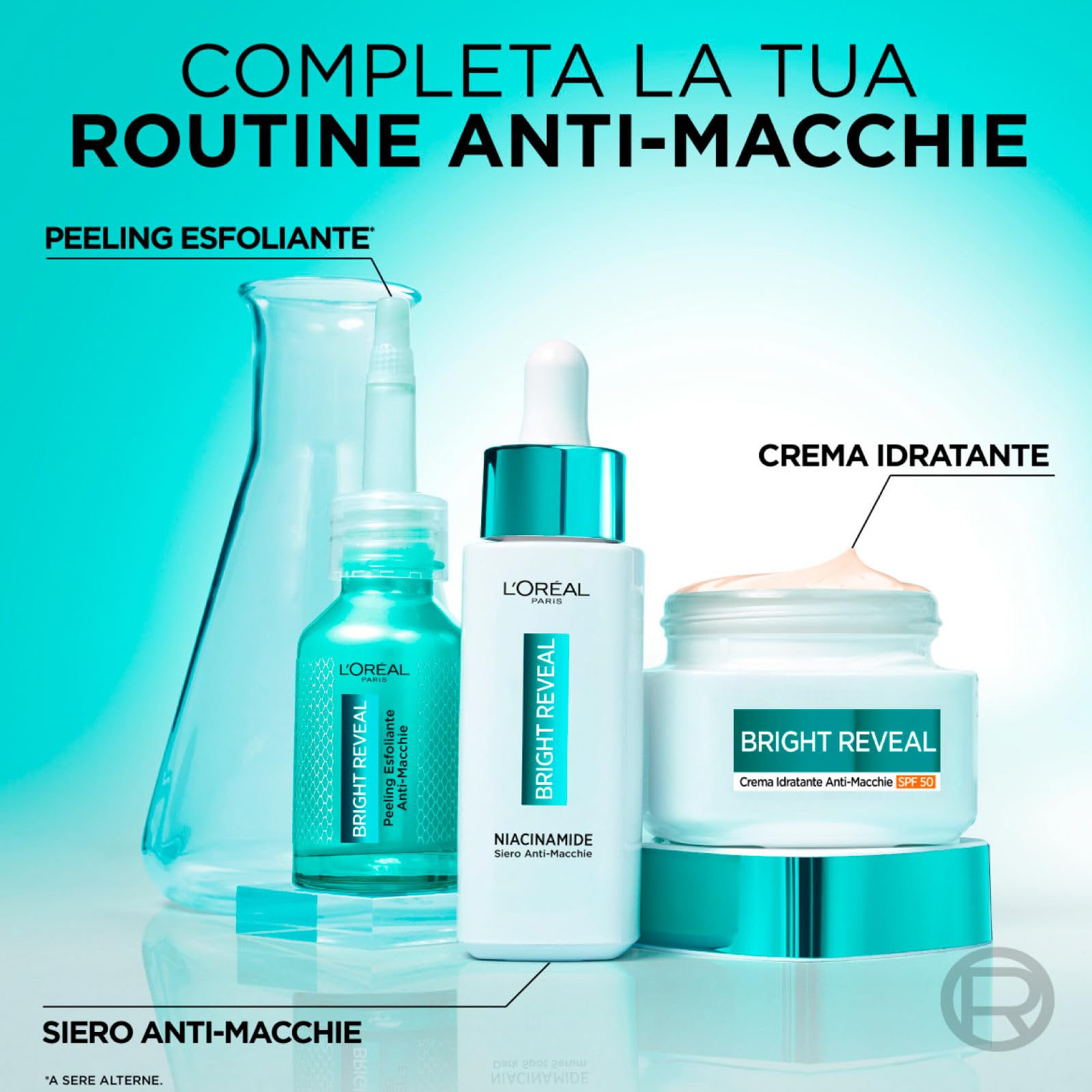 L'Oréal Paris Bright Reveal Anti-Flecken-Kit mit Feuchtigkeitscreme SPF50 50 ml + UV-Flüssigkeit SPF50 50 ml + Peeling 25 ml – 3er-Set