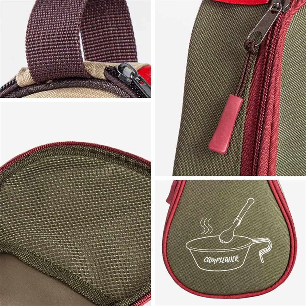 with Handle Cup Bag Outdoor Camping Backpacking Hiking BBQ Wear Resistant Bowl Organizer Travel Storage Case (Color : Green, Size : One Size) (Khaki One Size)