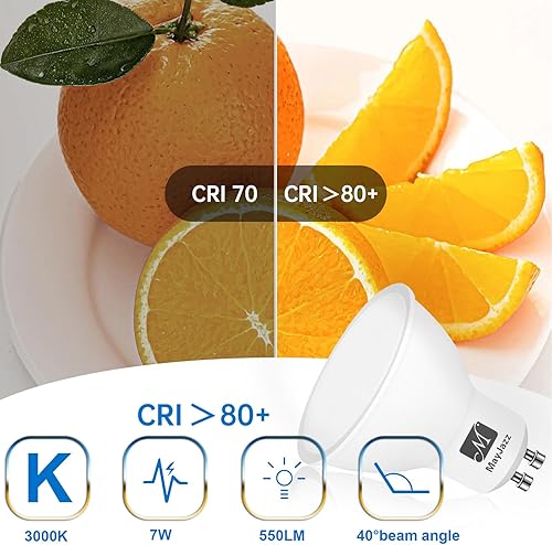 Miniatura 4 de M MayJazz Bombillas LED GU10 regulables, bombilla blanca suave de 2700 K, 550 lm, 7 W (equivalente a 70 W), bombilla para iluminación empotrada,