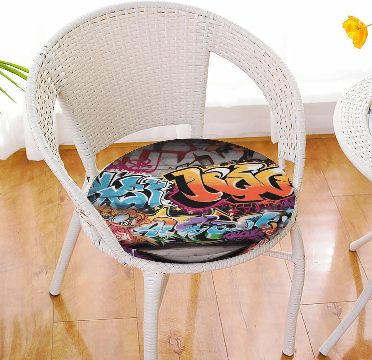 Graffiti Hip Hop Round Cushion Memory Foam Seat Cushions 15In Comfort Meditation Floor Pillow Anti Slip Soft Stool Cushion Chair Pad for Tatami Living Room Yoga