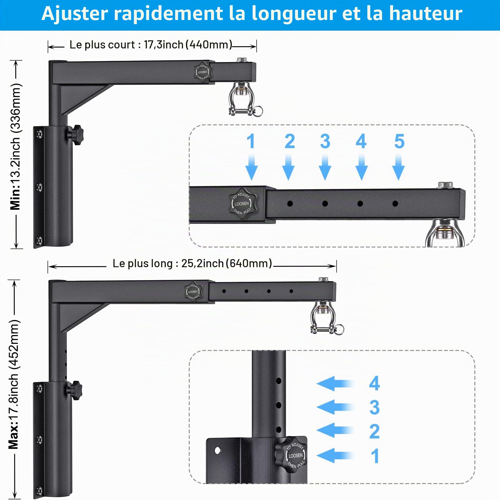 Kipika Support Mural pour Sac de Frappe, Support Rotatif pour Sac de Boxe, Sac de Boxe, pour la Maison, la Salle de Sport, l'intérieur et l'extérieur, Longueur réglable pour Sac de Kickboxing, Sac de
