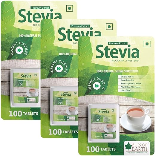Bliss of Earth 99.8% REB-A Purity Stevia Tablets Sugarfree Pellets, Zero Calorie Keto Sweetener, Quick Dissolve 3X100 Tablets