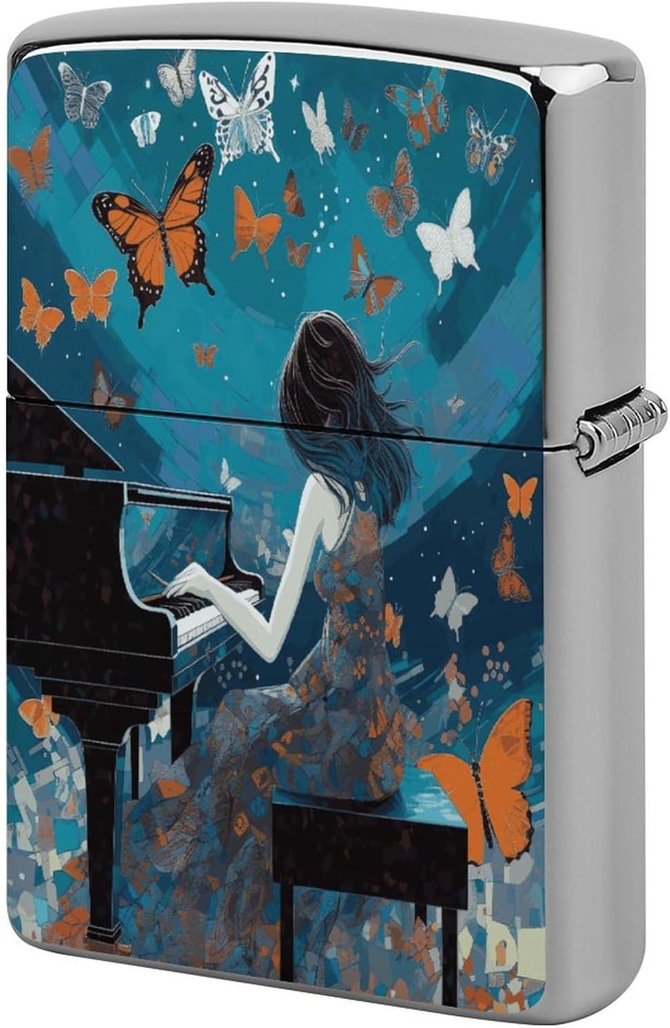 Piano Butterflies Metal Lighter Case Cover Lighter Sleeve