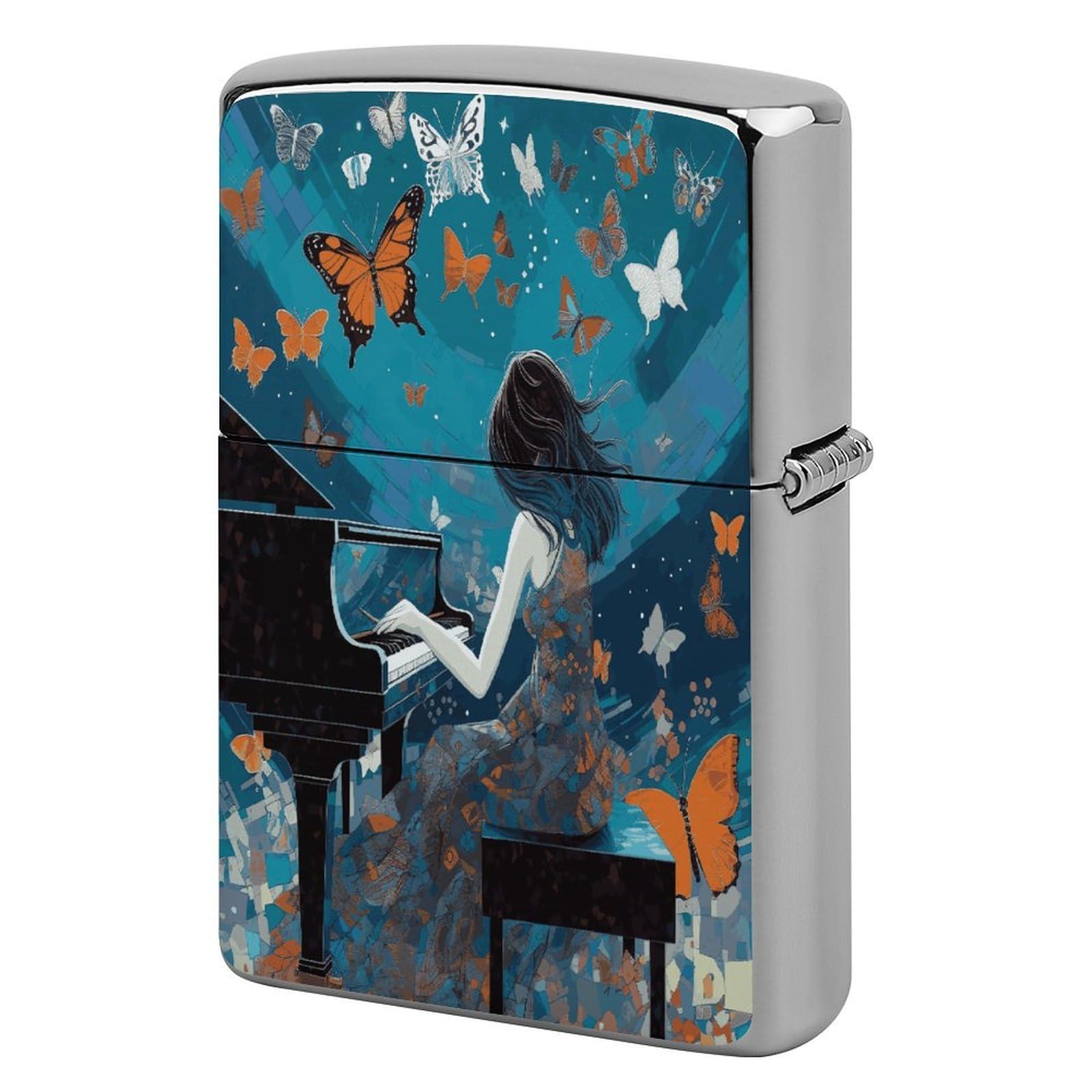 Fodpand Girls Style Playing Piano Metal Lighter Case Cover Lighter Sleeve