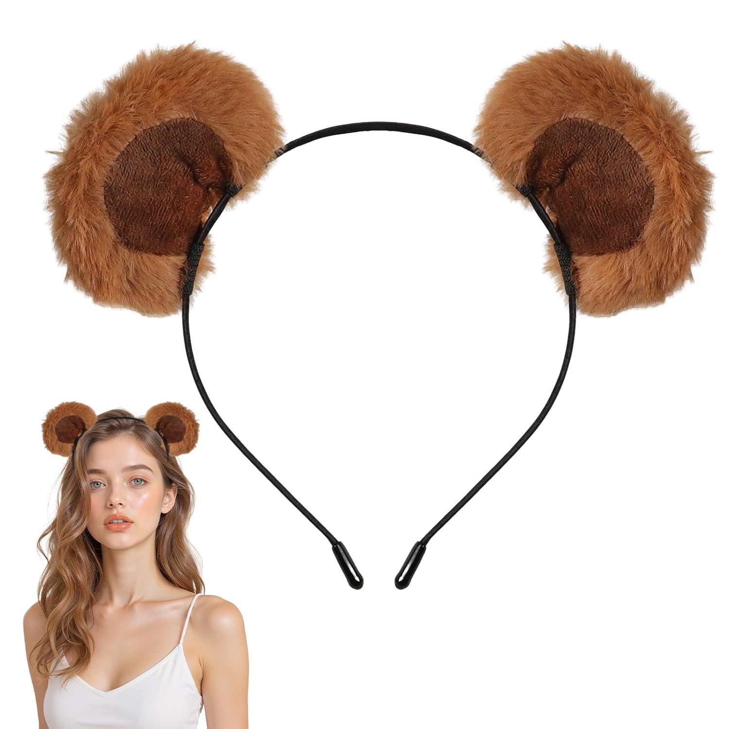 Brown Bear Ears Headband Cute Movable Bear Ears Hairband Plush Animal Ears Headbands Soft Costume Hair Accessories for Party Cosplay Makeup Washing Face Dress Up