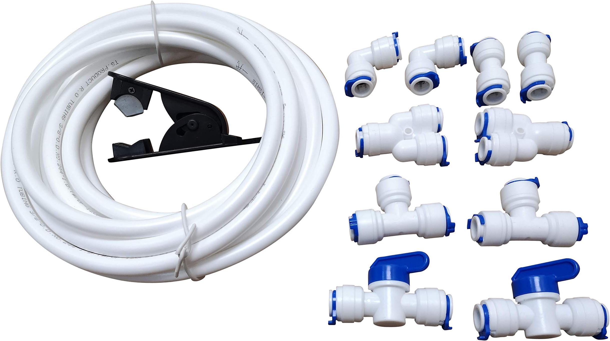 3/8" inch Quick Connect Water Purifiers Tube Fittings for RO Water Reverse Osmosis System (Ball Valve+L+Y+I+T Type) + PVC Pipe Tube Hose Cutter + 5 Meters/16 Feet Tubing Pipe (White)
