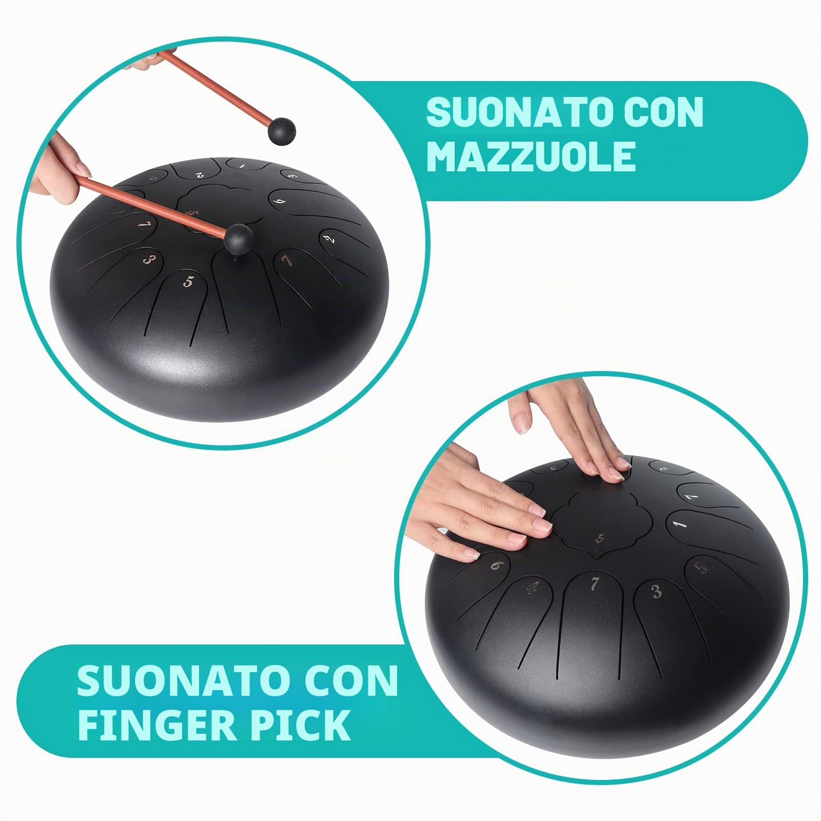 Steel Tongue Drum, Handpan, Tamburo a Lingua in Acciaio, 12 Pollici 13 Note Tamburo Strumento a Percussione con Bacchette per Tamburi, Carry Bag, Libro di Musica, per l'Educazione Musicale