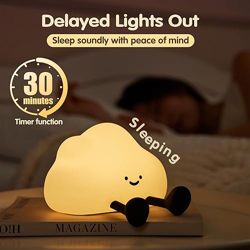 Miniatura 2 de Luz nocturna de nube para niños, adorable lámpara de noche táctil de silicona, luz nocturna LED regulable para guardería, luces nocturnas