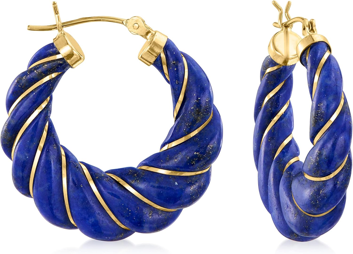 Ross-Simons Carved Gemstone Hoop Earrings with 14kt Yellow Gold