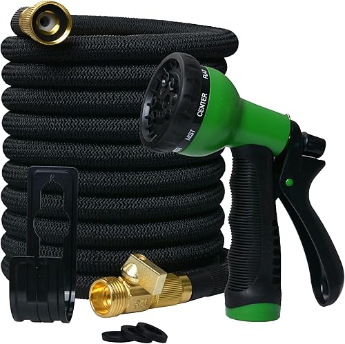 JOEN Manguera de agua para jardín, manguera retráctil expandible con núcleo de látex de triple capa, accesorios de latón de 34 pulgadas y boquilla