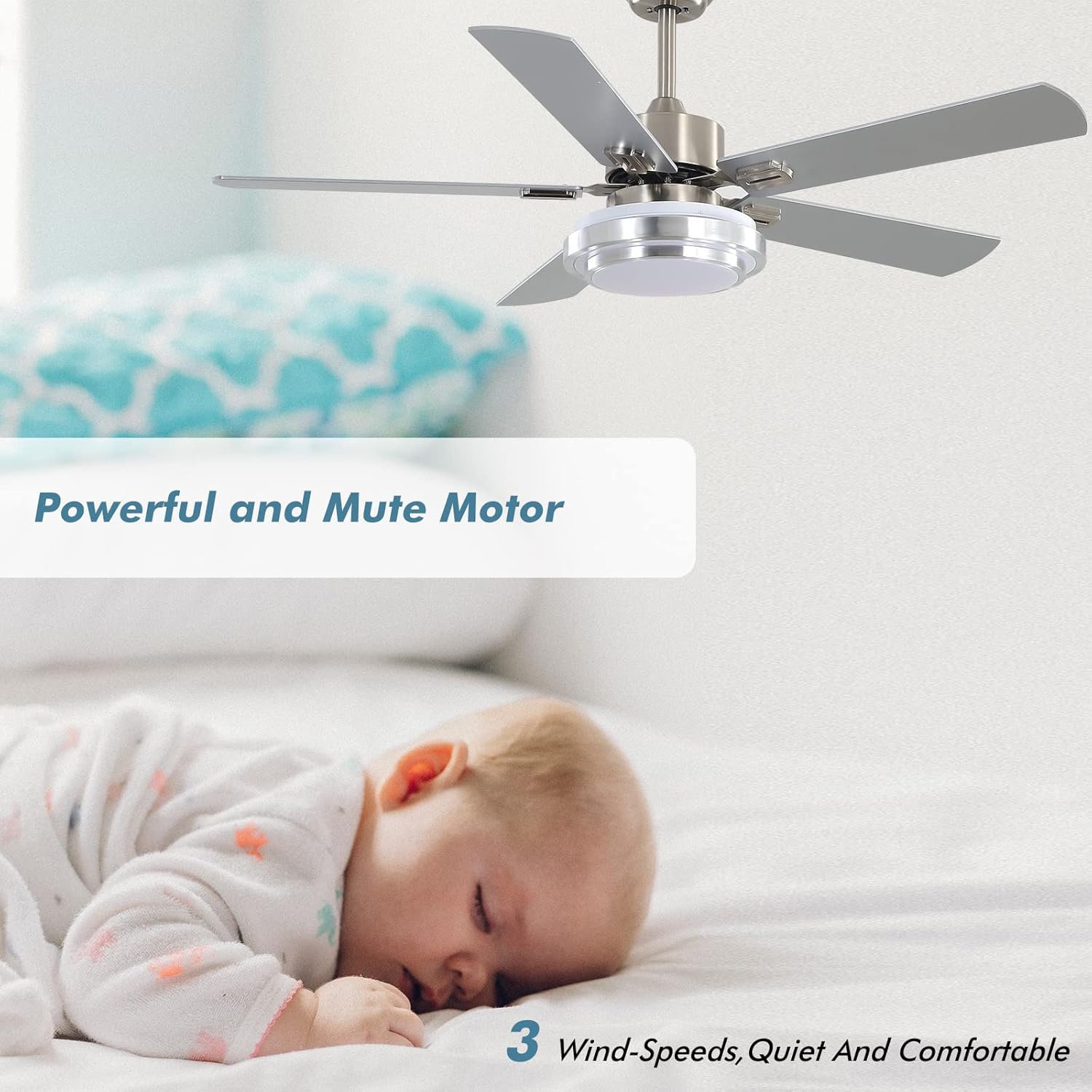 warmiplanet Ceiling Fan with Lights Remote Control, 52 Inch, Brushed Nickel (5-Blades) - - 
