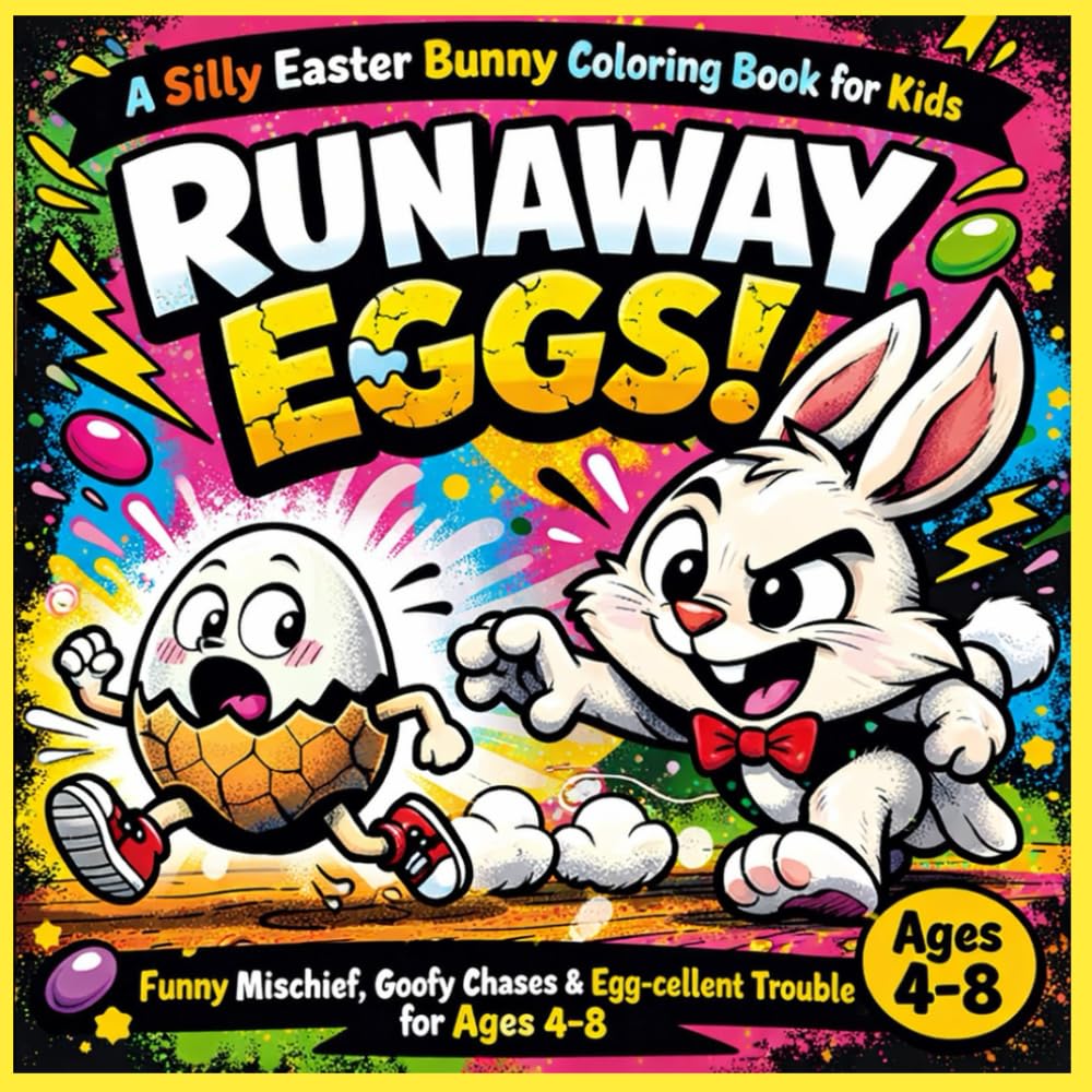 Runaway Eggs! A Silly Easter Bunny Coloring Book for Kids: Funny Mischief, Goofy Chases & Egg-cellent Trouble for Ages 4-8